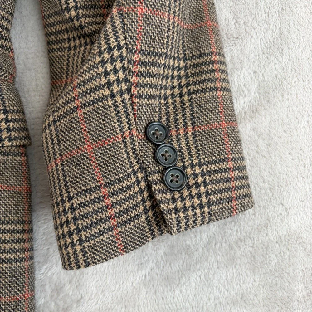 Vintage‎ BANANA REPUBLIC 2 Button Sports Coat Blazer Jacket 38 Brown Glen Check